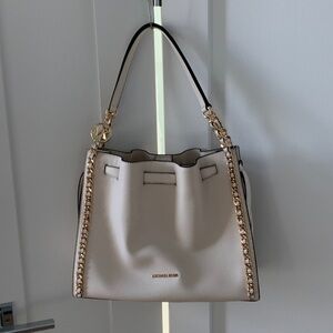 MICHAEL Michael Kors Cream Shoulder Bag with Gold Accents